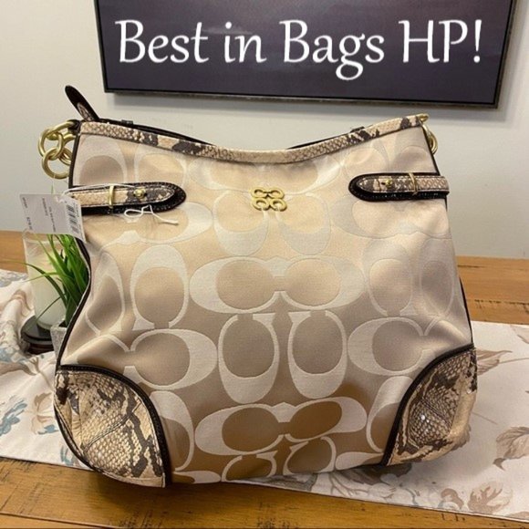 Coach Handbags - 🔥⬇️ NWT Coach Signature Colette Khaki Python Sateen Hobo